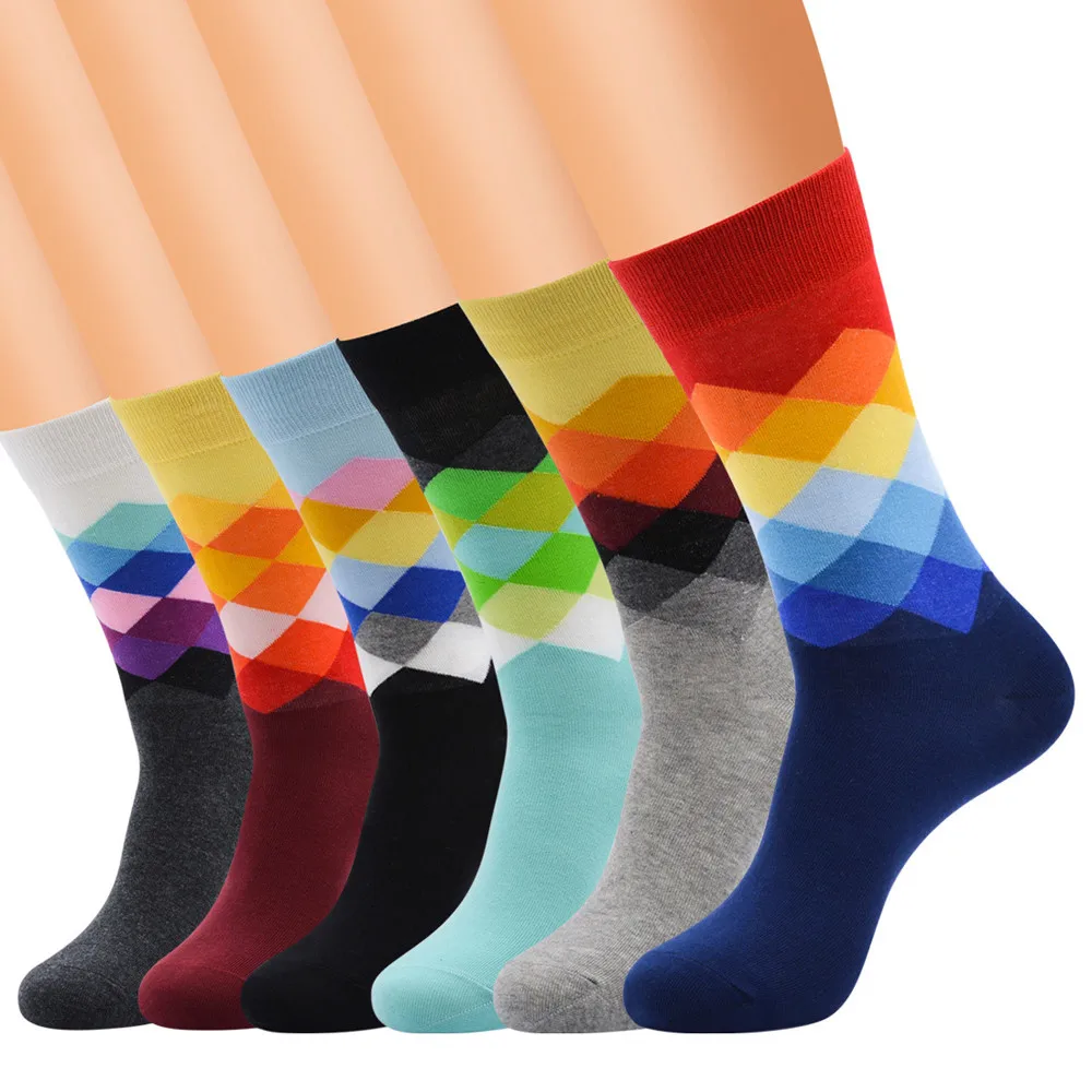

Fashion Men Cotton Diamond Pattern Color Socks Tube Casual Comfortable Socks Socks AntSummer Cotton Lace Antiskid Calcetines#20