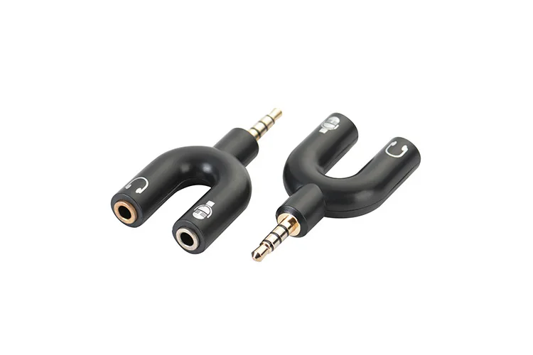 Gold plated U Type Adapter 3 5mm male to Dual 3 5 MM female Headphone Plug Audio Splitter Microphone 2 in 1 Swivel Connector