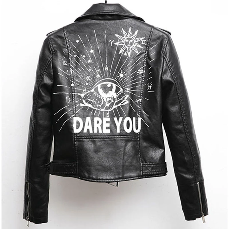 Black leather jacket with white writing Clearance