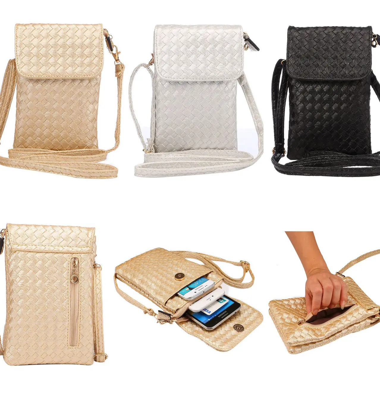 Fashion Braided single shoulder bag Zipper Pouch Case For All Smart