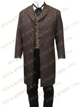 Free Shipping Dark Brown Lapel Full Length Buttons Mens Steampunk Coat