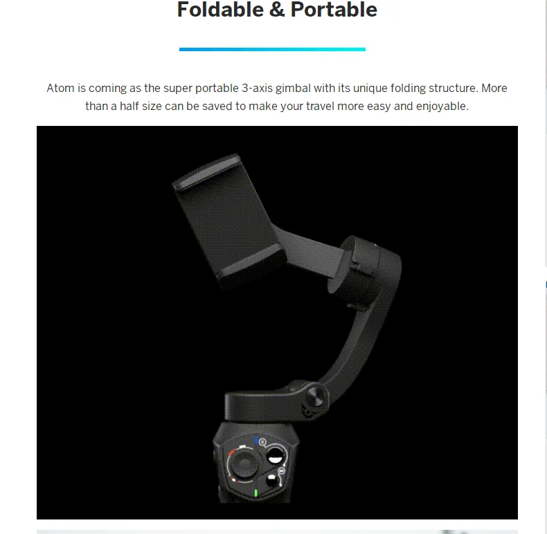 Atom 3-Axis Foldable Pocket-Sized Handheld Gimbal Selfie phone Stabilizer for iPhone Samsung GoPro&Wireless Charging PK Smooth 4 (3)