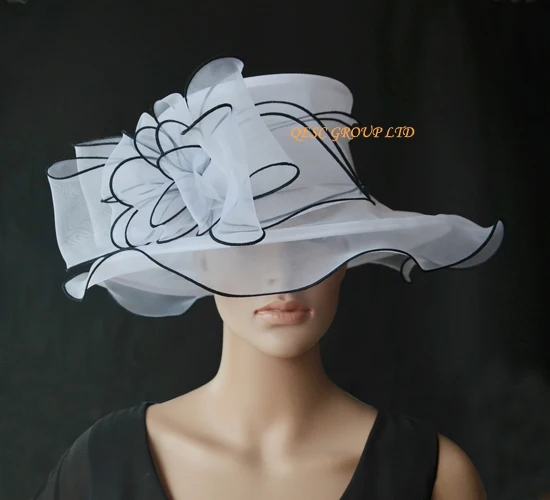 

White/black Organza Hat Kentucky Derby Hat for Ascot Races,Melbourne Cup,Church.brim width 11cm.