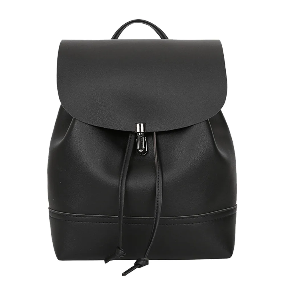 Горячая Женская винтажная однотонная сумка-рюкзак с застежкой, кожаная школьная сумка, рюкзак, Женская дорожная сумка, однотонная сумка# T2 - Цвет: Black