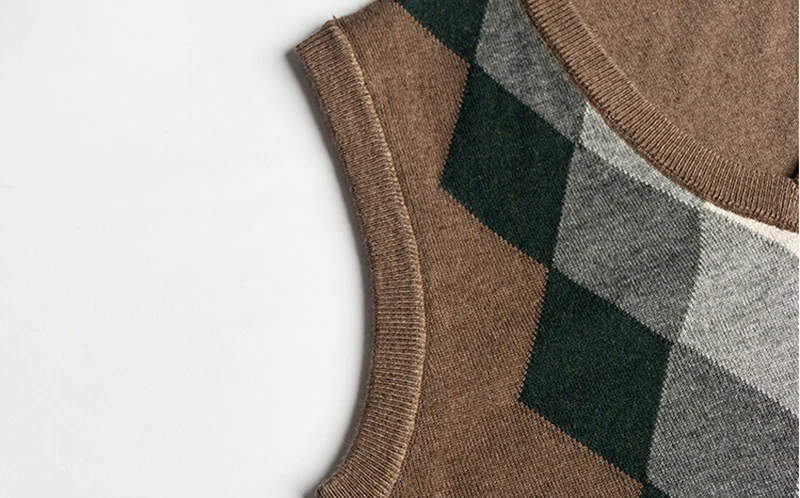 Модный дизайн без рукавов мужской кашемировый свитер с v-образным вырезом жилет мужской вязаный жилет с узором «ромбиками»