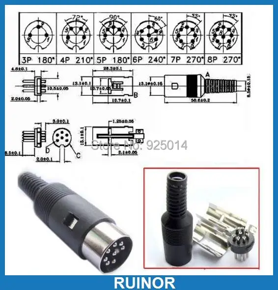 

5 pcs Plastic Handle 8 Pin DIN Plug Male Connector Soldering DIY