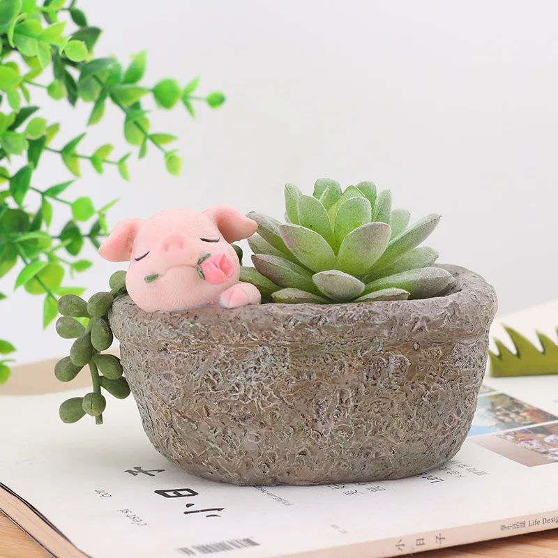 Суккулент цветочный горшок для растений милый животный питомник ResinBonsai кактус