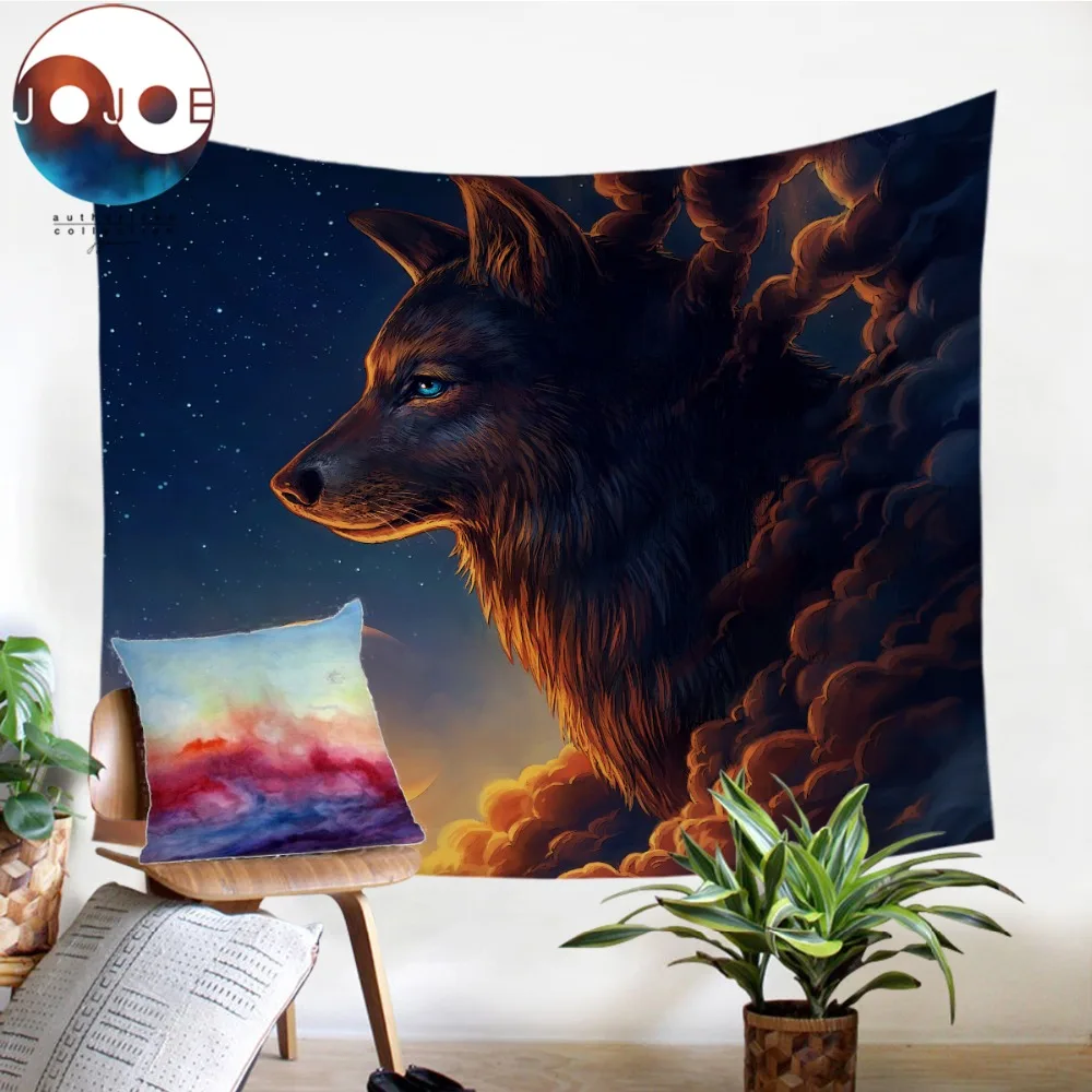 Pаспродажа Ночной Страж от JoJoesArt гобелен Волк и новая луна настенный животных простыни небо постельные принадлежности гобелен домашний декор 130x150 см