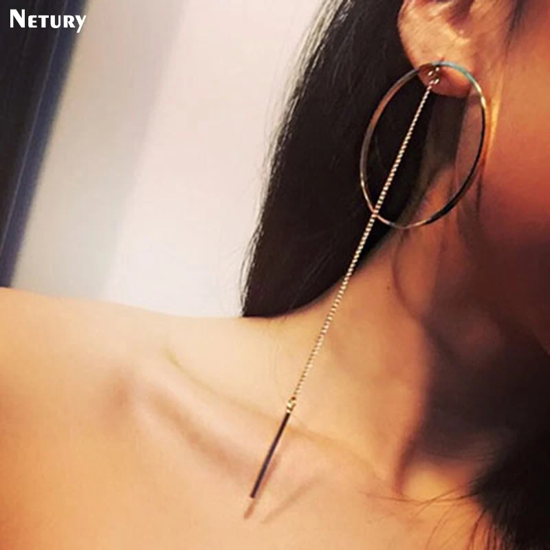 

Women korea tassel dangle earrings gold silver copper Round casual earrings simple wild vintage Harajuku trendy hiphop Jewelry