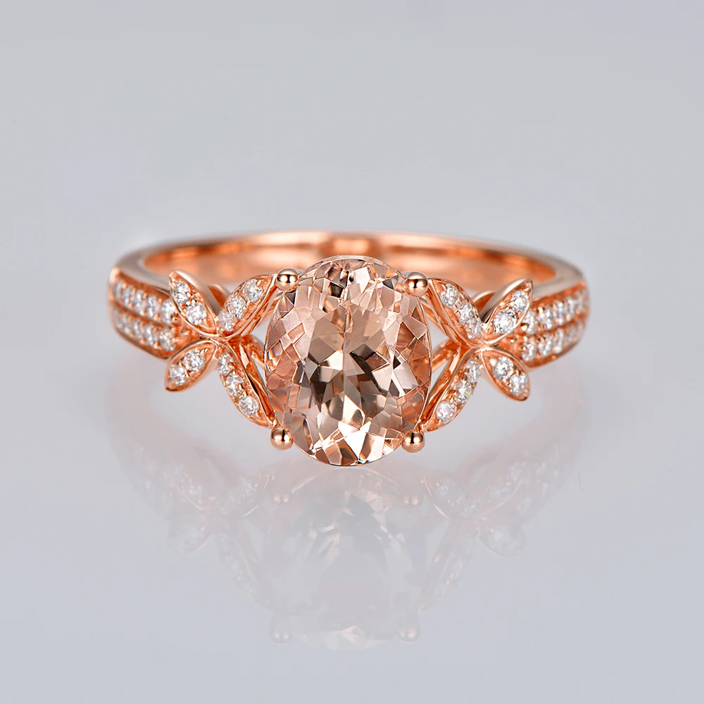 Caimao 14K Rose Gold 1.96ct Natural Morganite and Diamonds Engagement Classic Ring