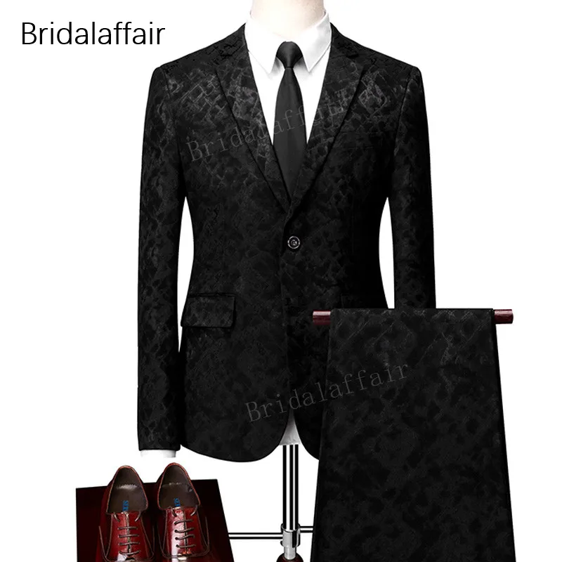KUSON, черные мужские смокинги для выпускного, свадьбы, модные, с цветочным принтом, костюм жениха для мужчин, s, 3 шт., облегающие мужские костюмы,(пиджак+ брюки+ жилет - Цвет: Черный