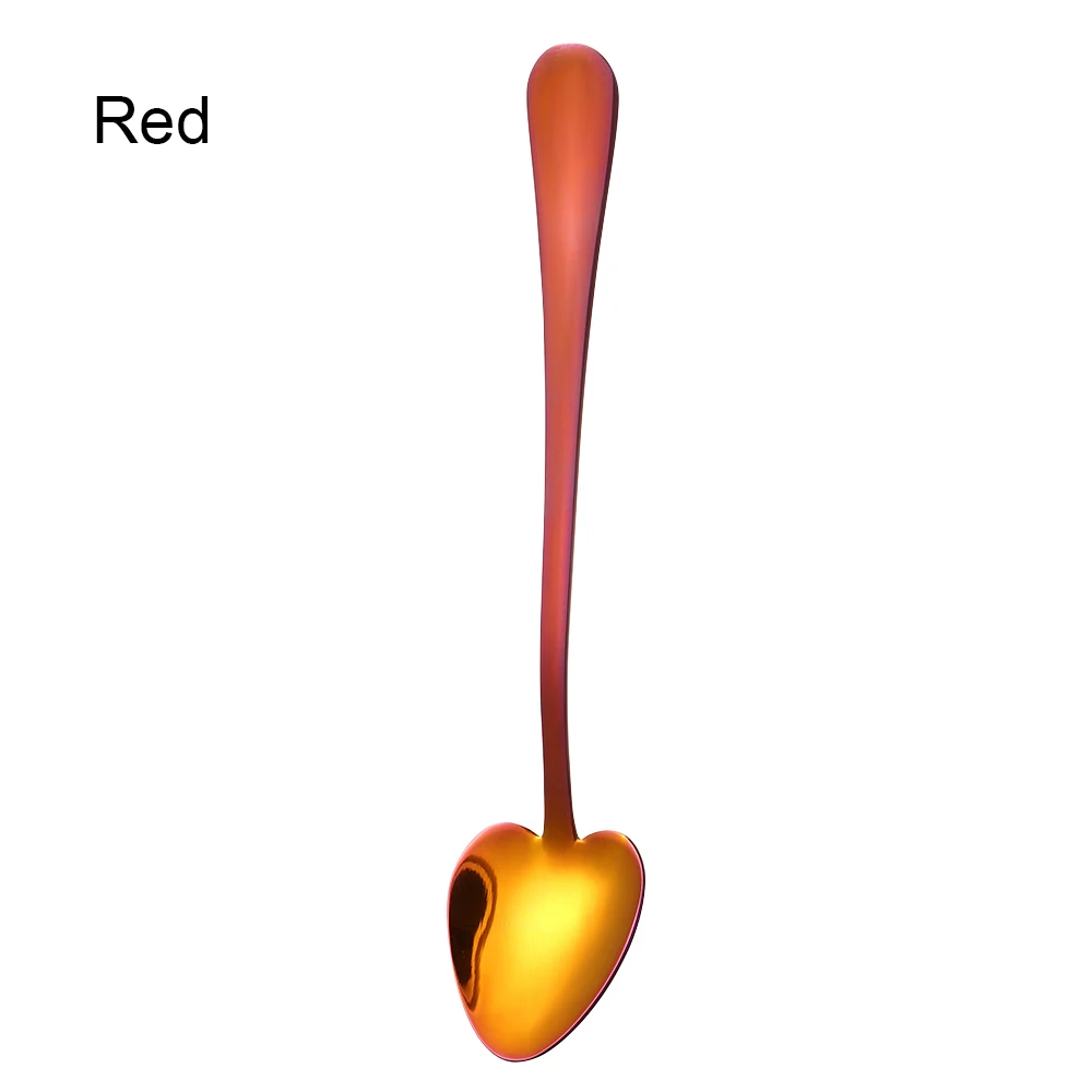 Многоцветная ложка в форме сердца из нержавеющей стали Маленький десертный чай кофе сахар медовый совок для мороженного кухонная посуда столовые приборы - Цвет: Красный