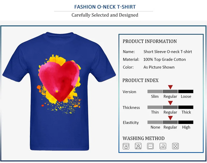 Round Neck Watercolor painted red heart All Cotton Men's T Shirt Casual Short Sleeve Tops Shirt Prevalent Leisure Sweatshirts Watercolor painted red heart