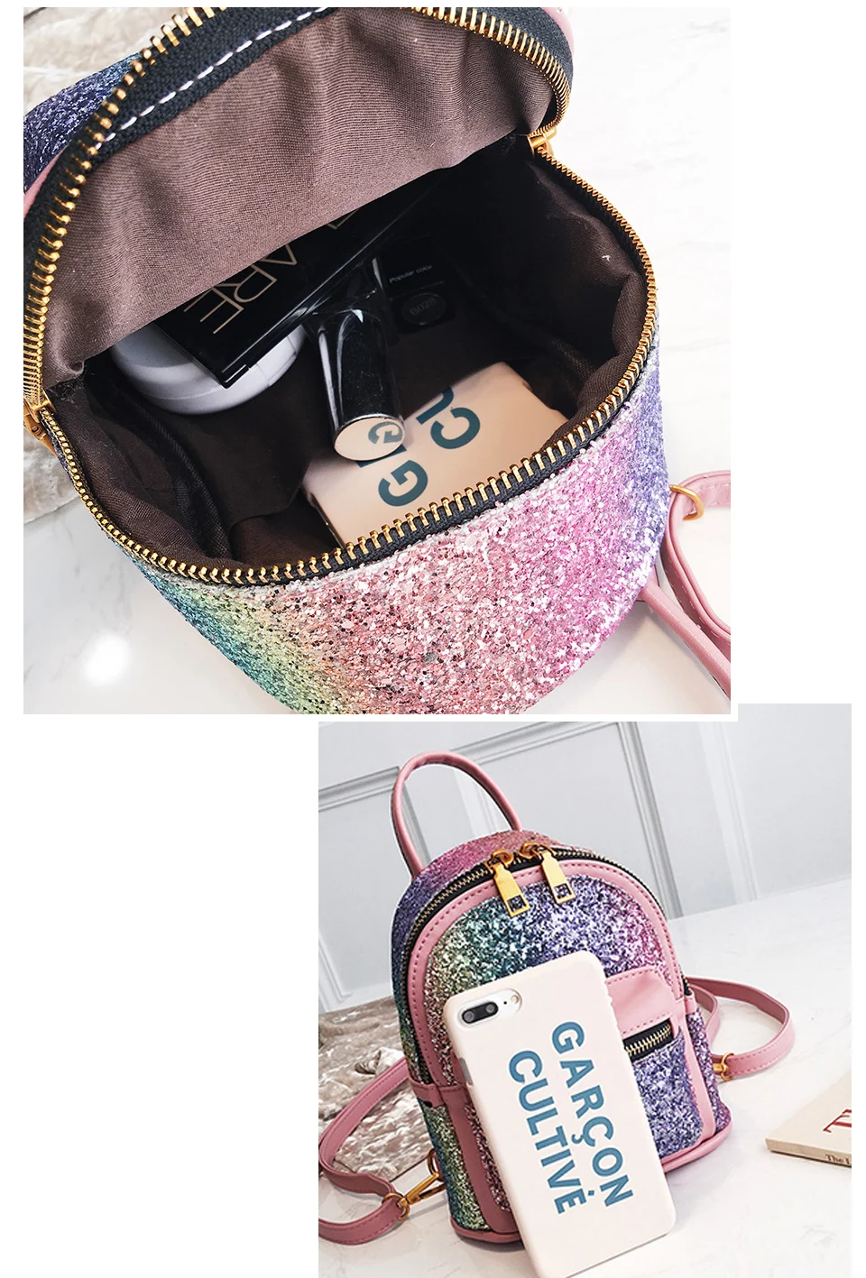 Милые мини-рюкзаки для девочек, кожаный рюкзак с цветными блестками, дизайнерский рюкзак для женщин, высокое качество, Mochila Feminina
