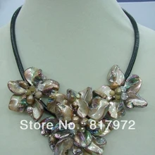 Гламурная Женская Ручная работа ракушка ломтик вязать три красивых цветка нагрудное ожерелье из цепей короткое спрятать веревку подарок