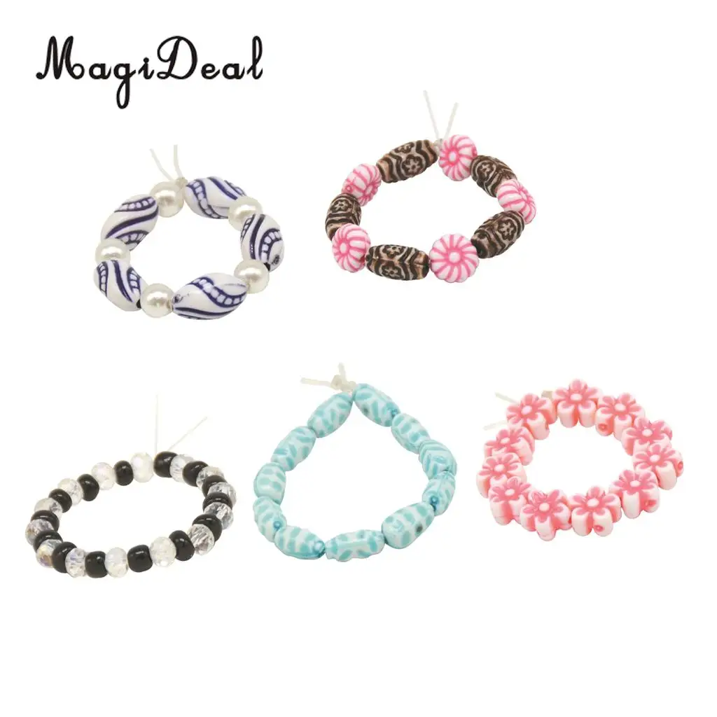 5Pcs Multicolor Mini Beaded Bracelet Jewelry for 18 Inch Dolls Cothing Accs Dollhouse Decoration Children Toys