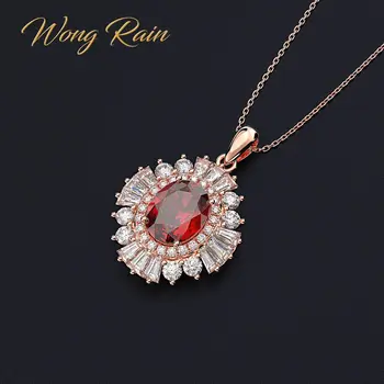 

Wong Rain Vintage 100% 925 Sterling Silver Ruby Gemstone Cocktail Party Rose Gold Pendant Necklace Women Fine Jewelry Wholesale