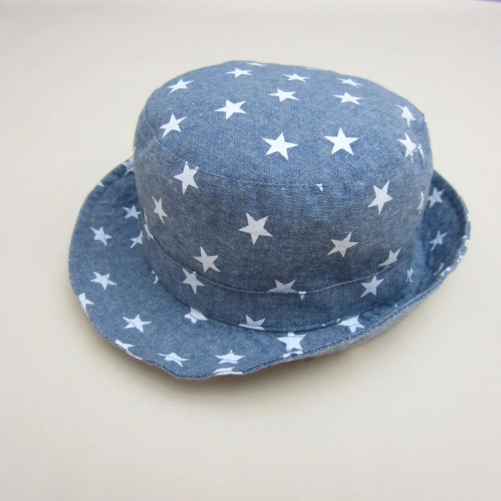 

Baby Cowboy Hat Star Printing Kids Blue Jeans Sun Helmet Adjustable Boy Summer Caps With Chin Strap Kids Bucket Hat 0-7Y