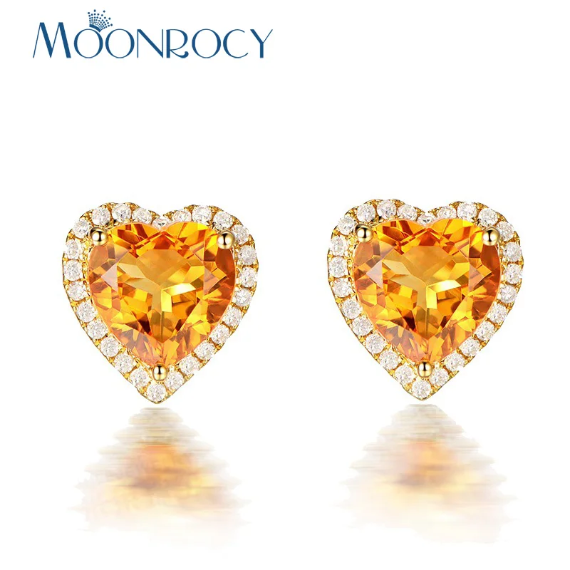

MOONROCY Light Gold Color Cubic Zirconia CZ Heart Yellow Crystal Earrings Stud For Women Girl Gift Drop Shipping Jewelry New