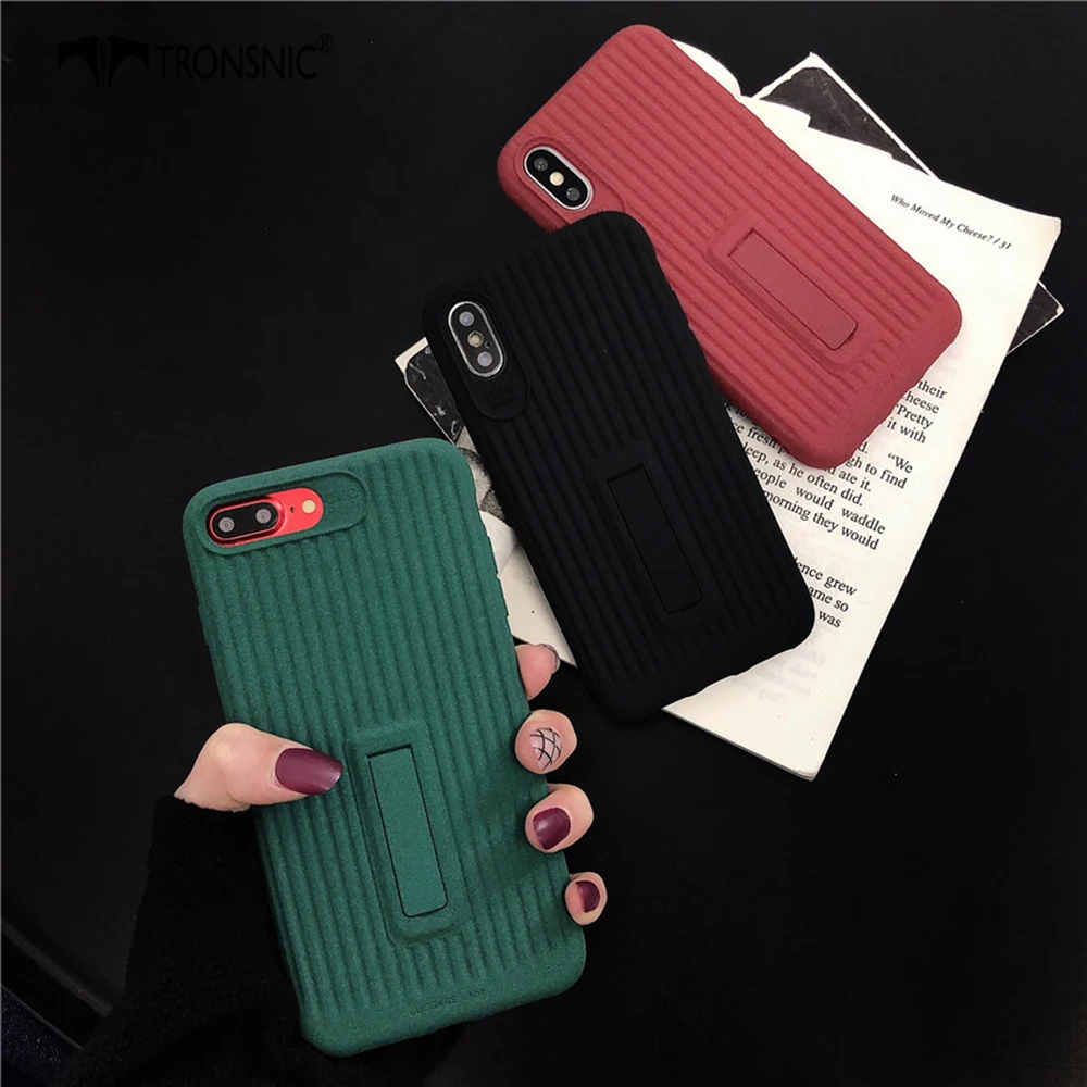 

TRONSNIC Matte Stands Phone Case for iPhone X XS MAX XR 3d Soft Green Wine Red Case for iPhone 6S 6 7 8 Plus Black Luggage Cover