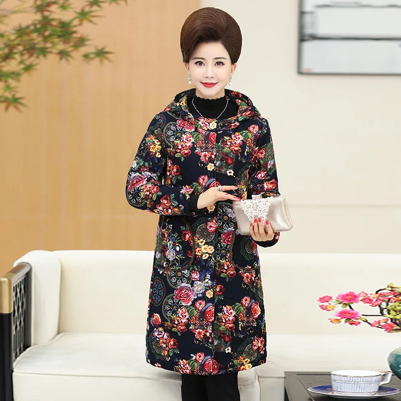 Winter Jacket Women 2018 New Autumn Winter Big Size 6XL Cotton-padded Coat Female Thick Printing Casual Plus Velvet Jacket S125