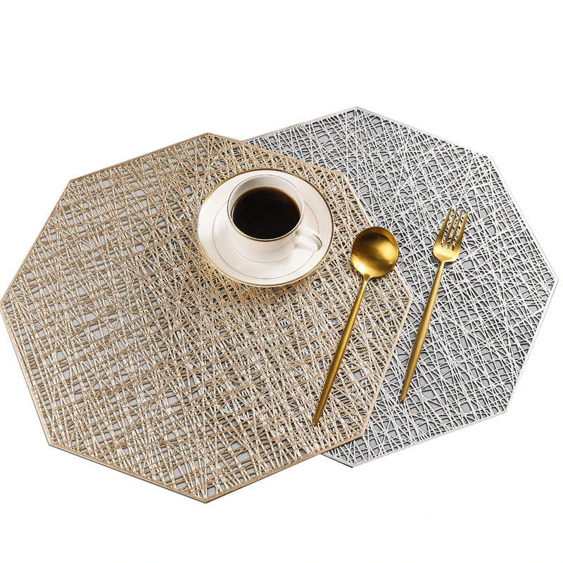 

Creative Octagonal Hollow Table Mat Quality PVC Non-Slip Luxurious Golden Portable Heat-insulated Kids Dinnerware Coaster Pads