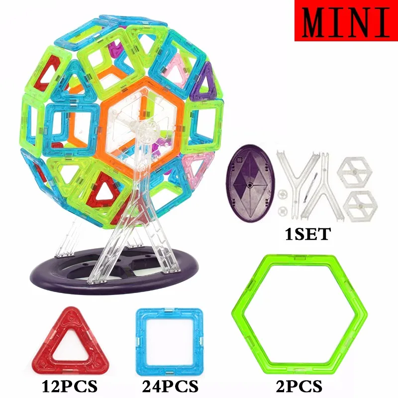 46 шт. мини размер колесо обозрения учебный конструктор, Обучающие магнитные дизайнерская игрушка квадратный треугольник DIY строительные игрушки для детей - Цвет: Многоцветный