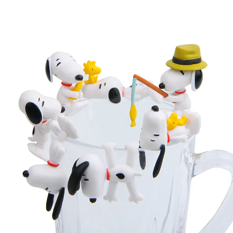 

New 7pcs/set Funny Peanuts Charlie Dog Brown Cup Edge Figurine Action Dolls Miniature Model Kids birthday Christmas Toy Gift