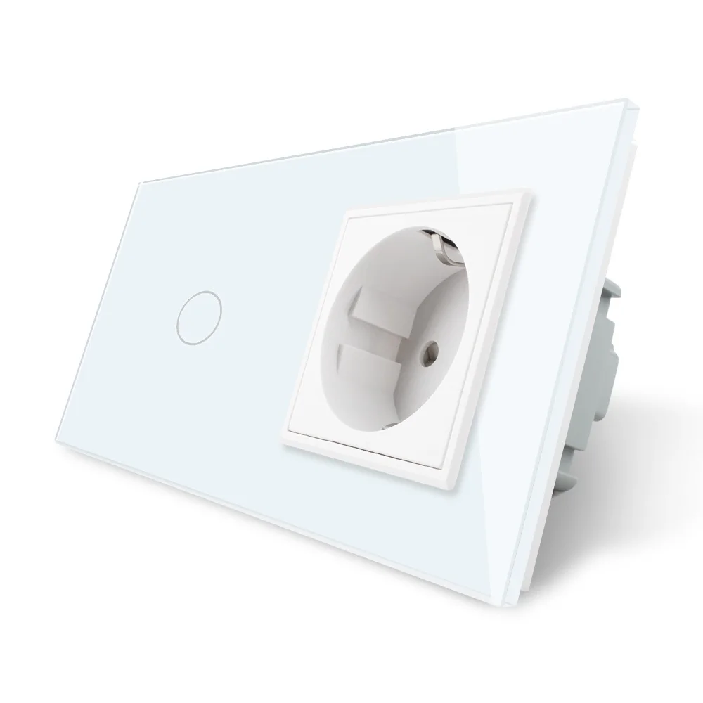 

EU standard VL-C701-11 / VL-C7C1EU-11, Touch Switch, White Crystal Glass Panel, 110~250V 16A Wall Socket with Light Switch