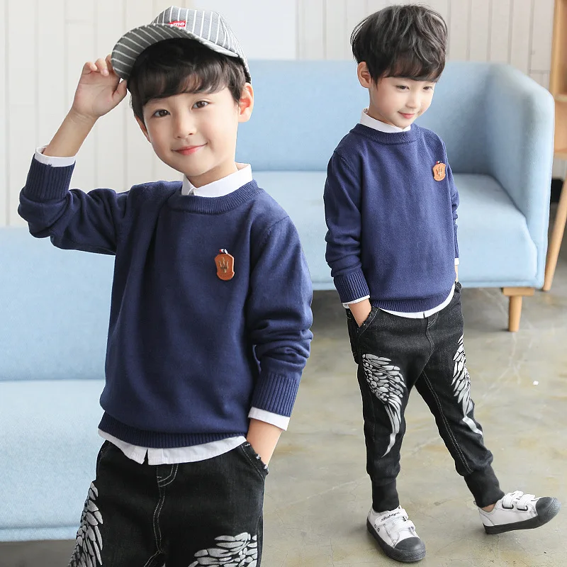 Boy Sweater Kids Clothes 2018 Autumn Winter Long Sleeve Sweater O-neck Knit Children Sweater 4 5 6 7 8 9 10 11 12 13 Years Tops