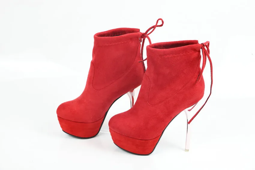 Asumer Туфли на каблуке-шпильке; женские ботинки на платформе; осенние модные пикантные женские ботильоны для женщин; однотонные вечерние туфли из флока; большие размеры 34-43 - Цвет: red