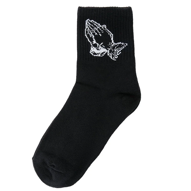 Харадзюку, модные брендовые мужские и женские хлопковые носки, Молящиеся руки, в стиле хип-хоп, скейтборд, унисекс, одноцветные носки - Цвет: Black