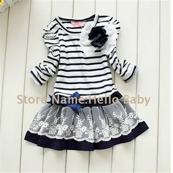 

2014 Girl Winter Dress,Long Sleeve Dress,Kids Navy Striped Dresses,Dress