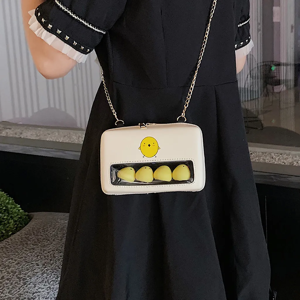 Женская модная прозрачная маленькая квадратная сумка Милая Повседневная маленькая желтая с изображением курицы, на цепочке сумка через плечо Bolsa Feminina 50