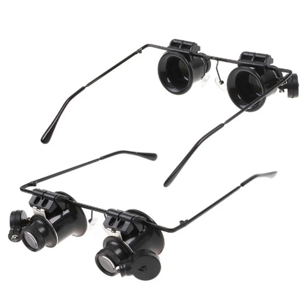 20X Magnifier Magnifying LED Lights Double Eye Glass Loupe Lens Jeweler ...