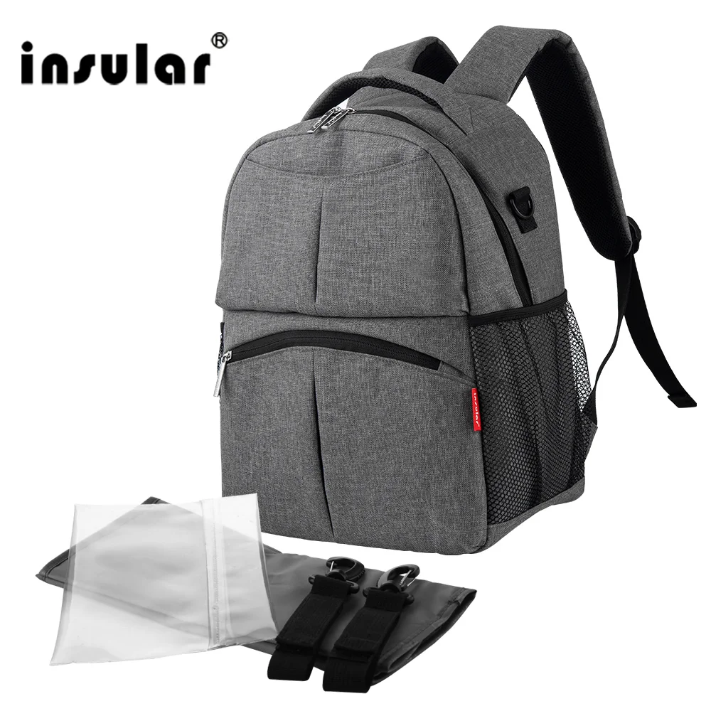 Insular العلامة التجارية بلون كيس حفاضات للأم جديد تصميم الحفاض تغيير على ظهره متعددة الوظائف الطفل الرعاية حقيبة عربة أطفال