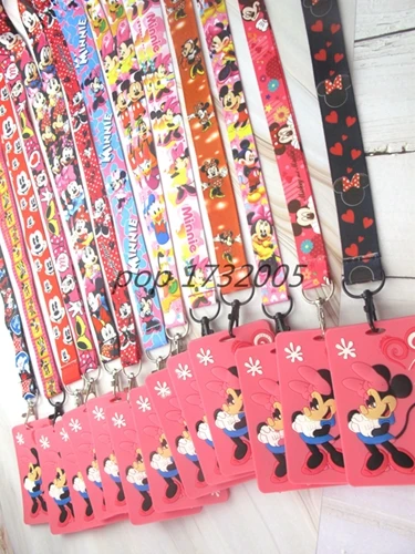 

1 pcs cartoon minnie Soft glu Card Holders Bank Card Neck Strap Card Bus ID holders Identity badge with lanyard key chains N-50