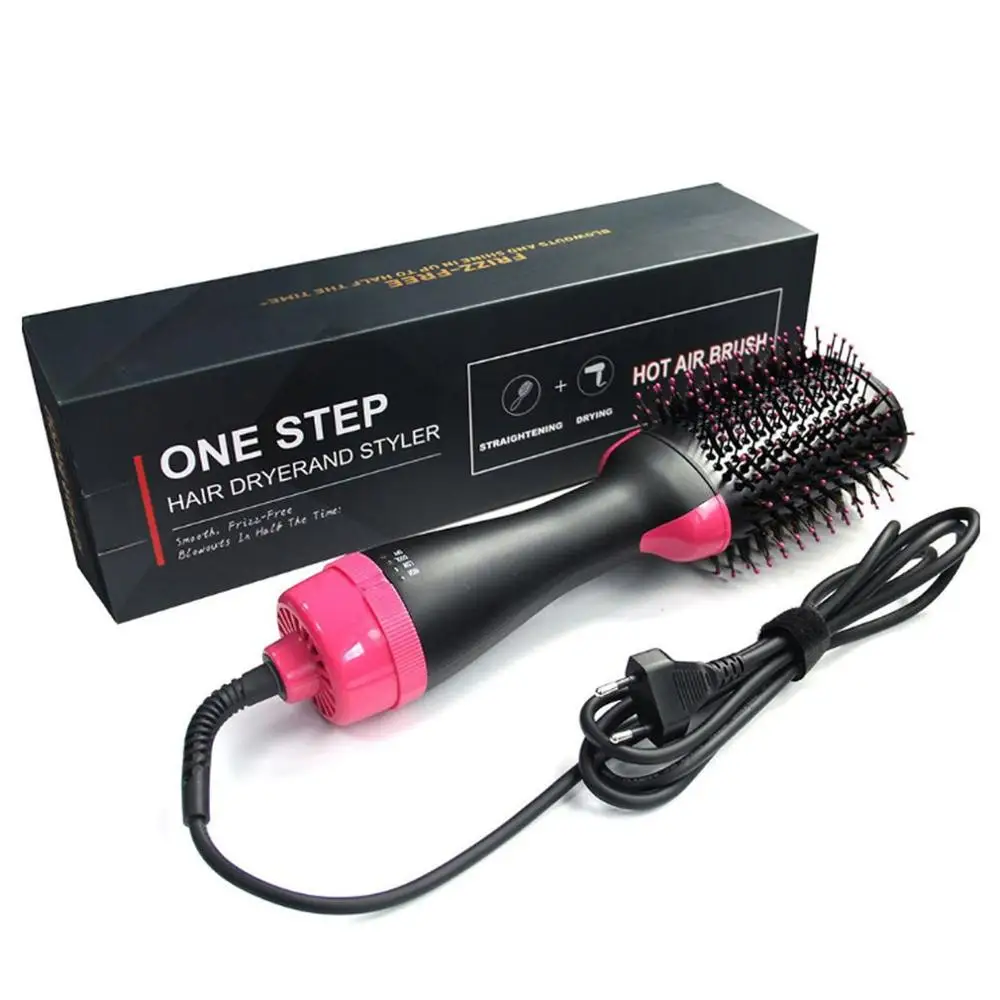 Electric Heating Comb Hair Straightener Curler Professional Salon One Step Dry/Wet Two Using Hair Dryer Brush - Color: as picture show