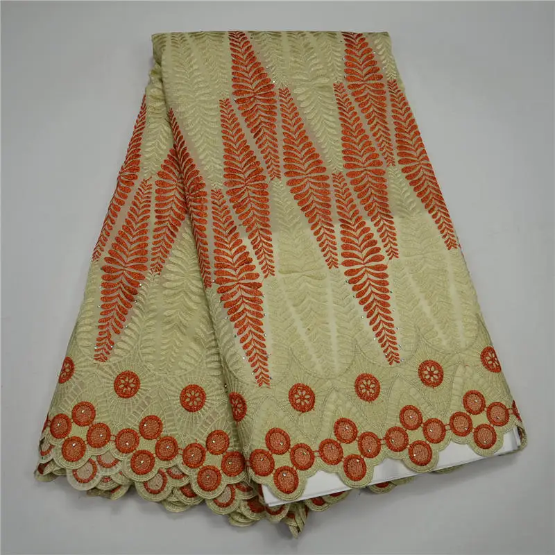 

New arrival good quality warm color beige orange swiss voile lace JL
