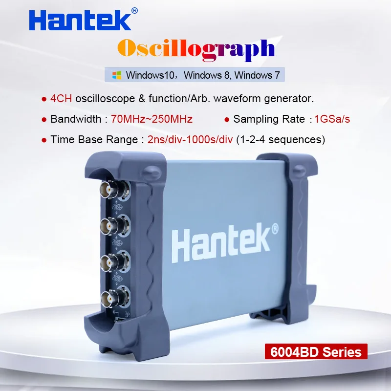 Hantek 4CH осциллографы 70 МГц~ 250 МГц USB 2,0 Ручной осциллограф для ПК DDS/Arb генератор сигналов 6204BD/6254BD/6104BD/6074BD