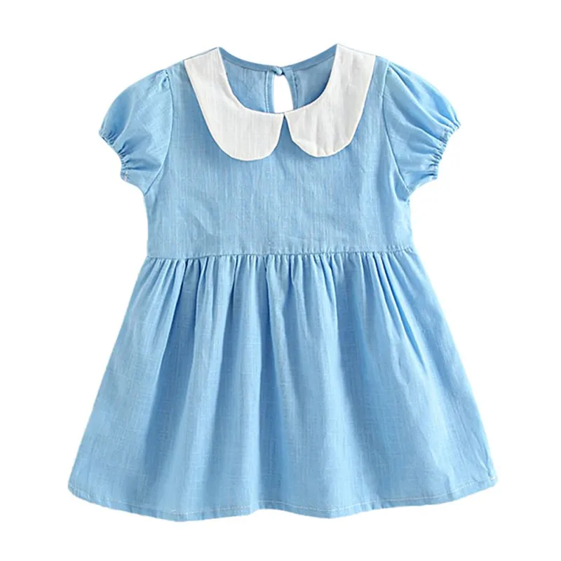 

Girls Dress Kids Baby Girl Summer Solid Puff Sleeve Dress Children Peter Pan Collar Dresses Children's New