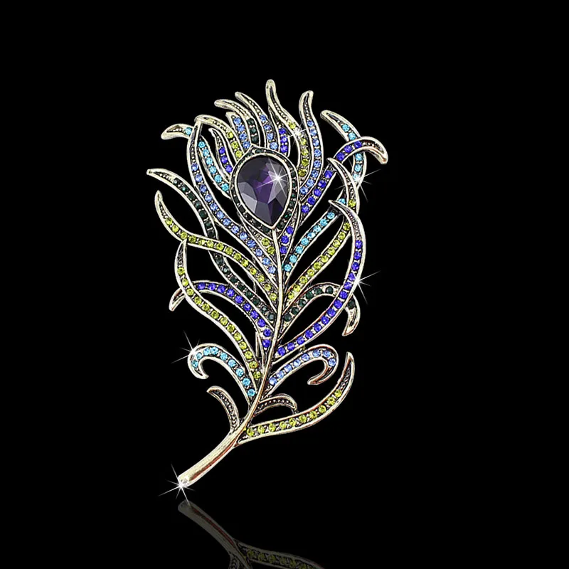 

Vintage Feather Bronze Brooch Pin Antique Gold / Silver Crystal Rhinestone Metal Jewelry Accessory For Women, Item: BH7943-8233