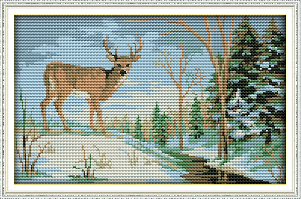

The deer in the forest, counted printed on fabric DMC 14CT 11CT Cross Stitch kits,embroidery needlework Sets Home Decor