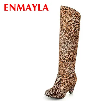 

ENMAYLA Snow Boots size 34-39 Spike Heels Knee-High boots Winter Shoes for Women Sexy Leopard Warm Fur Fashion Winter Boots