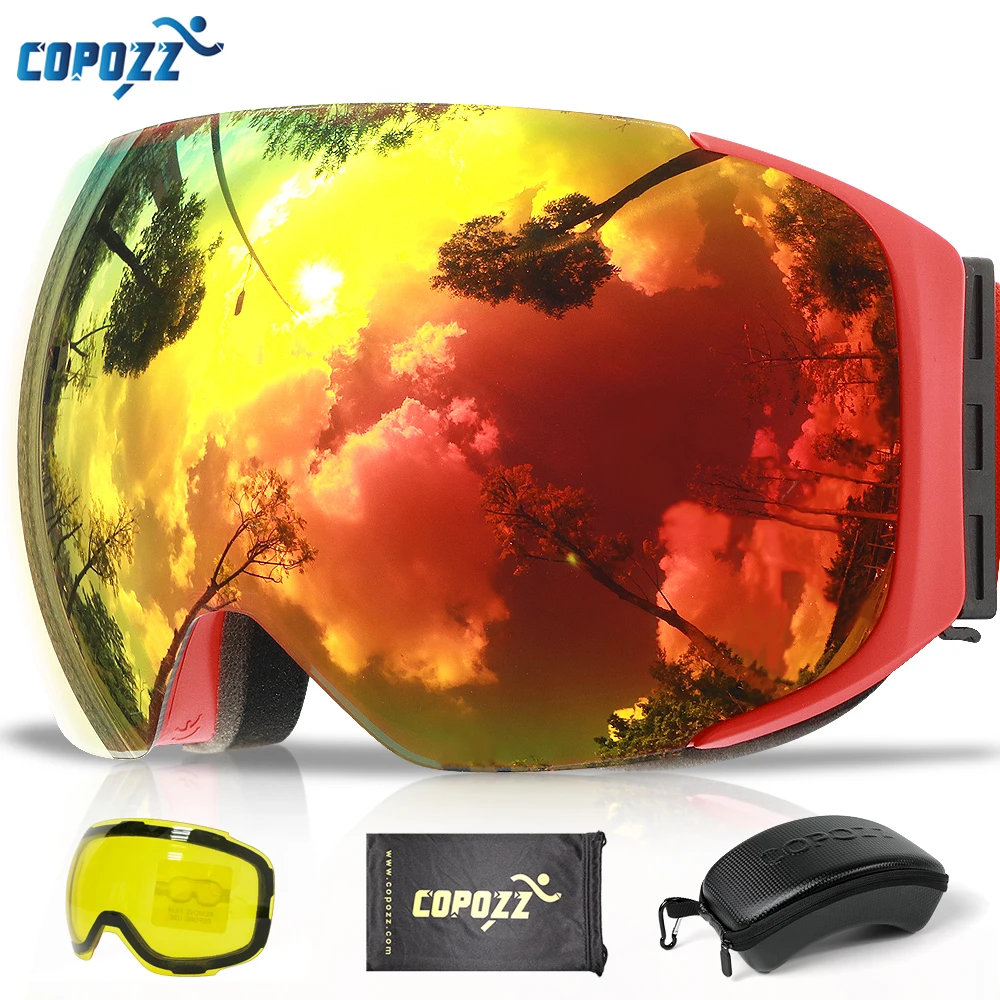 COPOZZ المغناطيسي تزلج نظارات مع سريعة التغير عدسة و حالة مجموعة 100% UV400 حماية مكافحة الضباب على الجليد نظارات للرجال والنساء