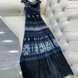 Европейский высокое качество платье без рукавов женское драпированное платье Элегантное макси платье 2019 цветочное летнее платье Макси