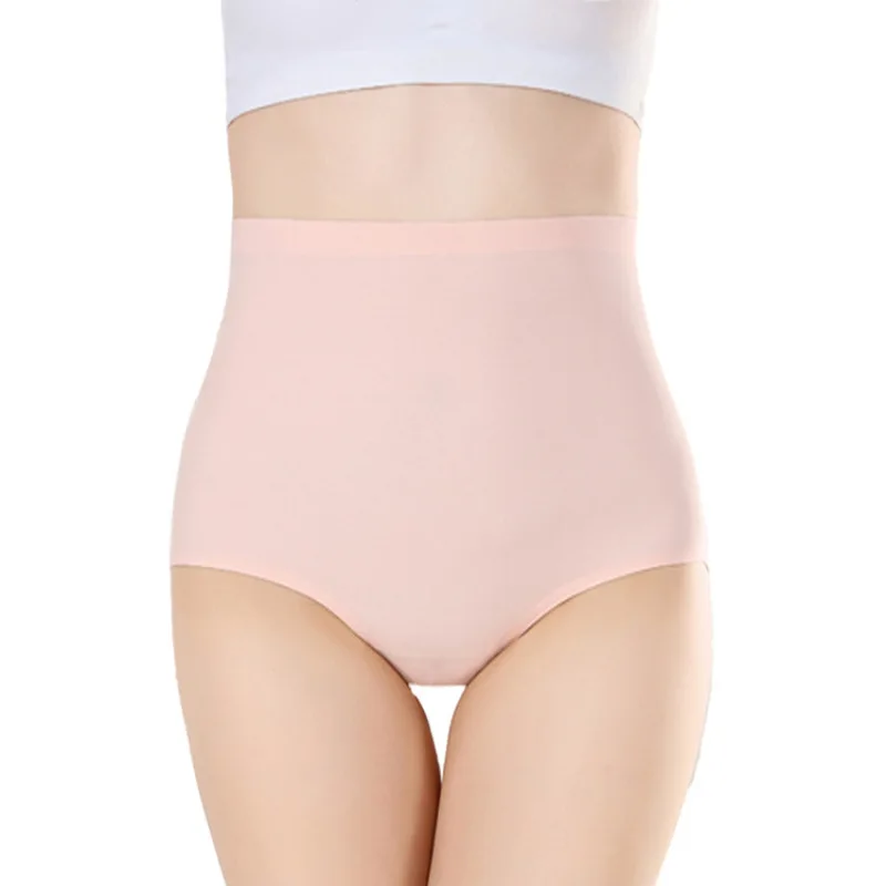 4XL Plus Size Ice Silk Panties for Plump Women High Waist Seamless Solid Underwear Large Size Soft Shapewear Abdomen Hips Breifs