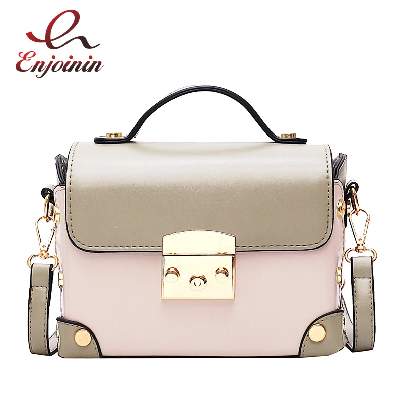 

New Style Stitching Color Buckle Box Design Ladies Pu Leather Handbag Shoulder Bag Crossbody Messenger Bag Women Bolsa Pouch