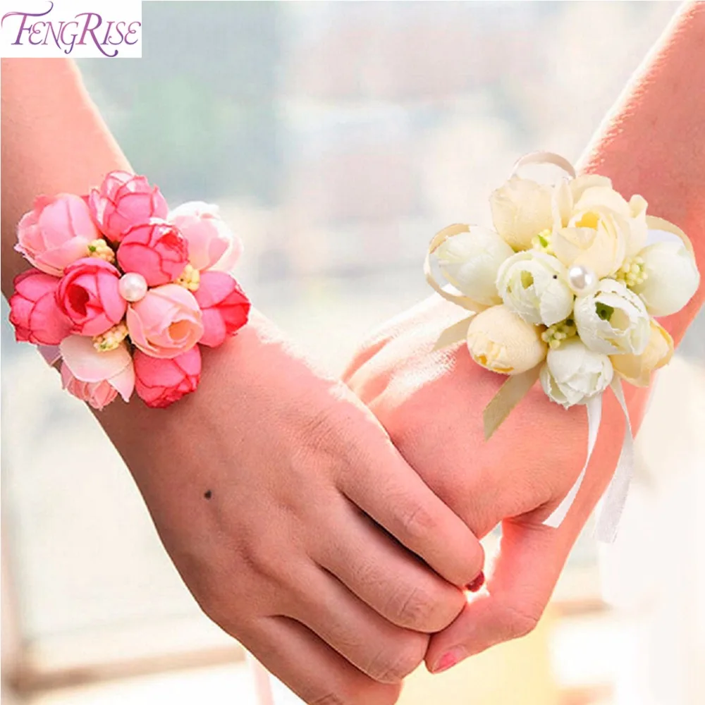 

FENGRISE Wedding Decoration Hand Flower Bracelet Bridesmaid Hand Wrist Flower Baby Girl Favors Party Gifts Wedding Party Decor