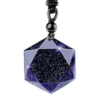 

Accept Drop Shipping Natural Energy Stone Blue Sandstone pendant Six Star Pendant Necklaces Women Men Cubic Hexagram